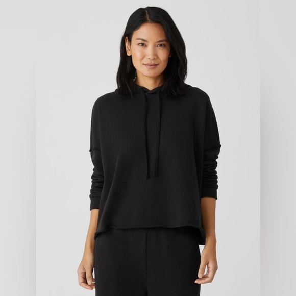 Eileen Fisher Tops - EILEEN FISHER Organic Cotton Solid Black Hoodie size women’s xs